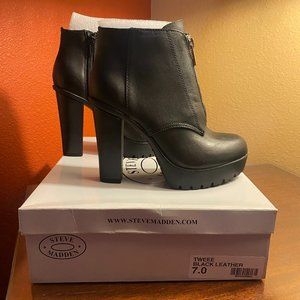 BRAND NEW Steve Madden Tweee Leather Boots in Black Size 7